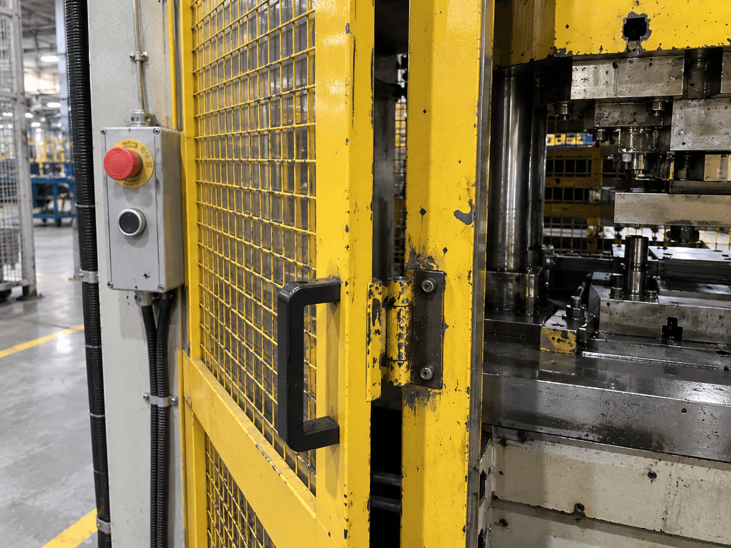 Evidence photo of open machine guard and e-stop on PB-12