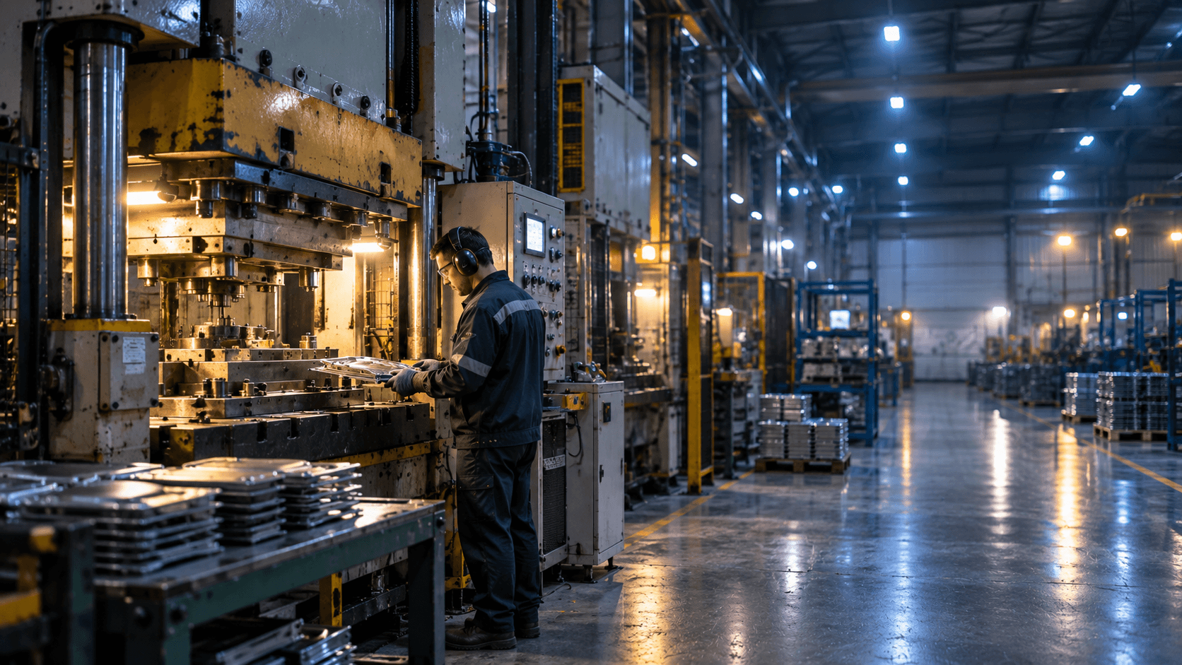 Operator at a production press line — the kind of machine PB-12 checks cover