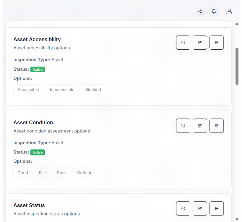 In Create Response Type, choosing an action for an option — None, Work Request, Work Order, or Flag (for audit types)