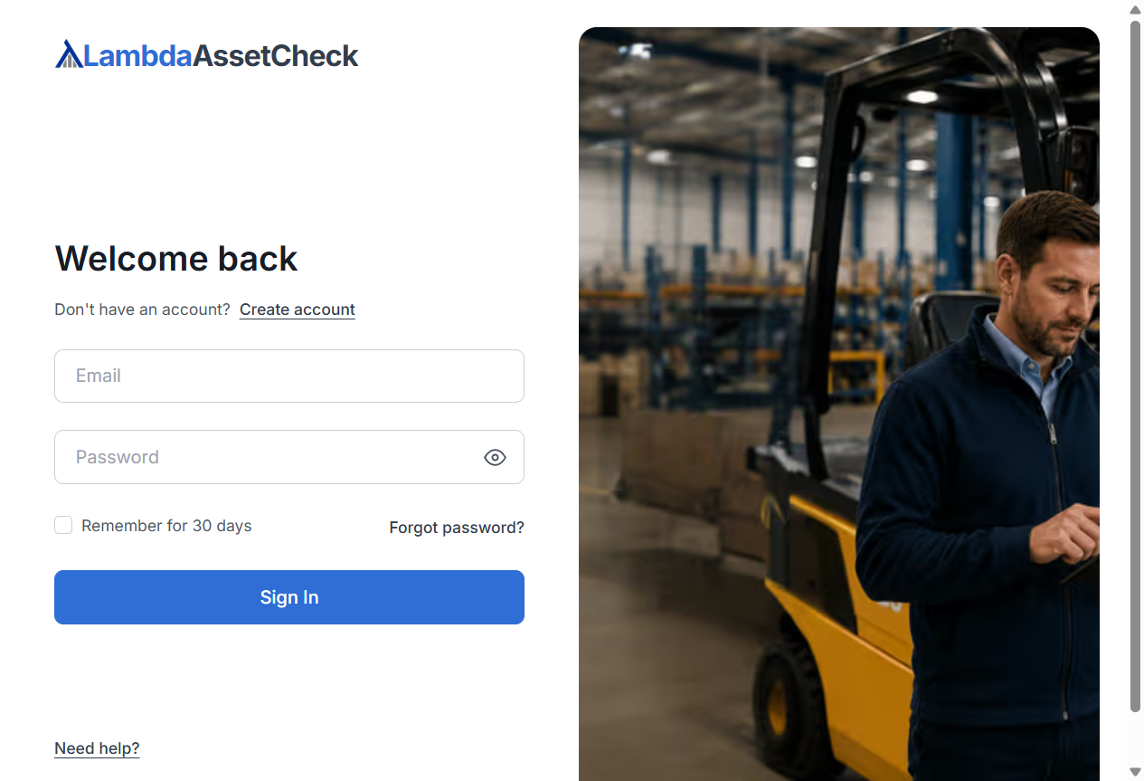 The LambdaAssetCheck sign-in screen